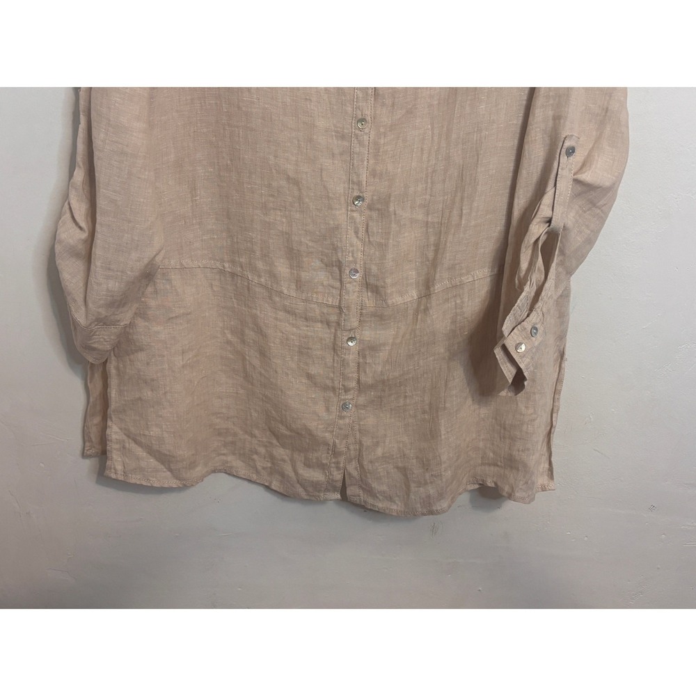 Tahari 100% Linen Long Sleeve Button Front Shirt Tan Tunic Top Size Medium - Picture 4 of 6